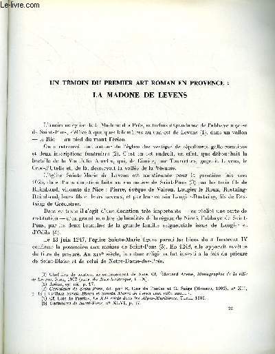 BULLETIN MONUMENTAL 119e VOLUME DE LA COLLECTION N4 - UN TEMOIN DU PREMIER ART ROMAN EN PROVENCE : LA MADONE DE LEVENS PAR JACQUES THIRION