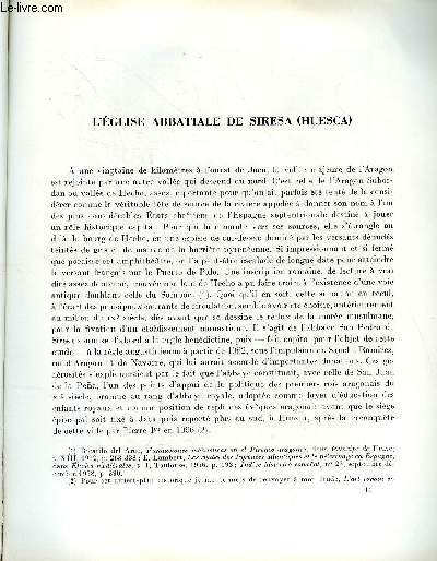 BULLETIN MONUMENTAL 122e VOLUME DE LA COLLECTION N2 - L'EGLISE ABBATIALE DE SIRESA (HUESCA) PAR RENE CROZET