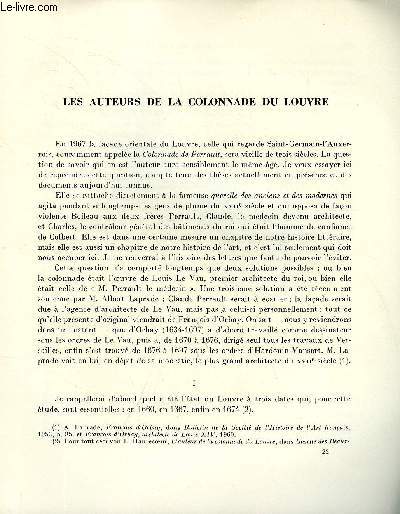 BULLETIN MONUMENTAL 122e VOLUME DE LA COLLECTION N4 - LES AUTEURS DE LA COLONNADE DU LOUVRE PAR TONY SAUVEL