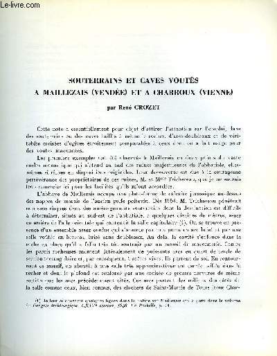 BULLETIN MONUMENTAL 126e VOLUME DE LA COLLECTION N2 - SOUTERRAINS ET CAVES VOUTES A MAILLEZAIS (VENDEE) ET A CHARROUX (VIENNE) PAR RENE CROZET