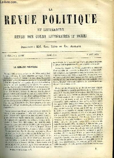 LA REVUE POLITIQUE ET LITTERAIRE 3e ANNEE - 1er SEMESTRE N5 - AGRIPPA D'AUBIGNE ET SES NOUVEAUX EDITEURS PAR EUGENE DESPOIS,CONFERENCES PUBLIQUES DE FRANCFORT - LE MOUVEMENT INTELLECTUEL EN FRANCE AU XIXe SIECLE II PAR FR. KREYSSIG