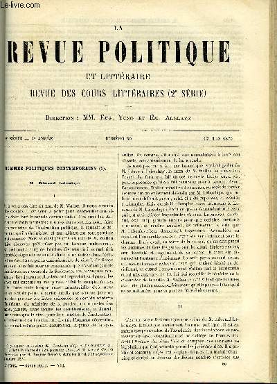 LA REVUE POLITIQUE ET LITTERAIRE 4e ANNEE - 2e SEMESTRE N50 - HOMMES POLITIQUES CONTEMPORAINS - EDOUARD LABOULAYE PAR CHARLES BIGOT, L'ANGLETERRE EN 1874 II PAR H. REYNALD, BOSSUET ET LES JANSENISTES PAR GAZIER