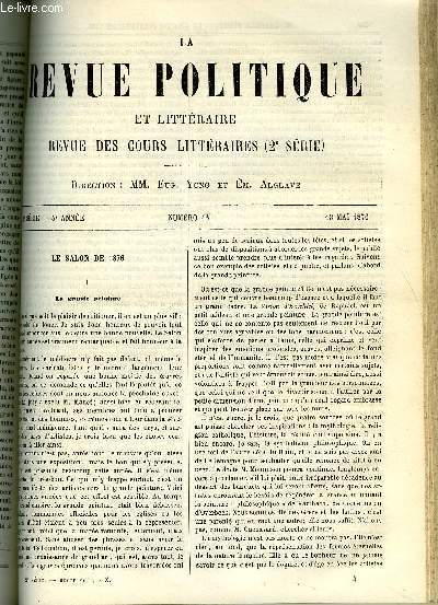 LA REVUE POLITIQUE ET LITTERAIRE 5e ANNEE - 2e SEMESTRE N°46 - LA GRANDE PEINTURE EN 1876 PAR CHARLES BIGOT, L'ACHAT DES CHEMINS DE FER PAR L'ETAT PAR LOUIS JEZIERSKI, LES PROGRES DE LA LINGUISTIQUE PAR LOUIS LEGER, JOHN FORSTER PAR L. Q.