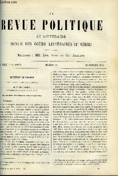 LA REVUE POLITIQUE ET LITTERAIRE 6e ANNEE - 1er SEMESTRE N18 - LES RACINES DES LANGUES INDO-EUROPEENNES PAR BREAL, LA LEGENDE DE FENELON - SA TOLERANCE PAR O. DOUEN, L'ALHAMBRA PAR ALEXANDRE BUCHNER, LES CARTES DE LA TURQUIS PAR H. GAIDOZ