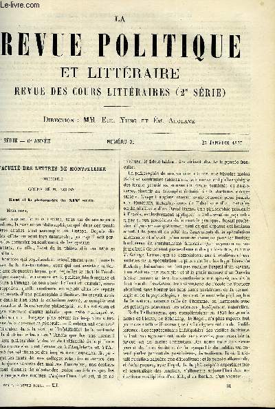 LA REVUE POLITIQUE ET LITTERAIRE 6e ANNEE - 2e SEMESTRE N31 - KANT ET LA PHILOSOPHIE DU XIXe SIECLE PAR NOLEN, LA LEGENDE DE JEANNE D'ARC PAR RAOUL ROSIERES,LE MOUVEMENT LITTERAIRE A L'ETRANGER PAR ARVEDE BARINE