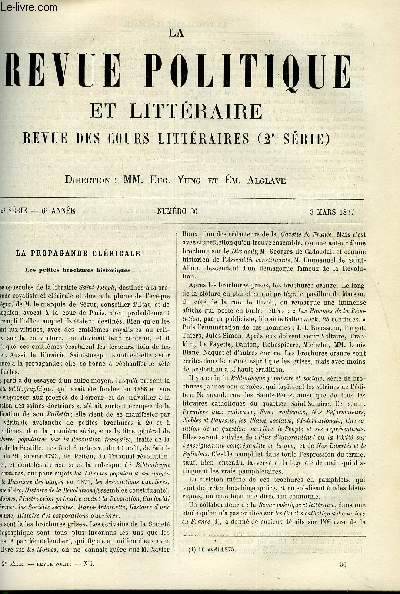 LA REVUE POLITIQUE ET LITTERAIRE 6e ANNEE - 2e SEMESTRE N36 - LA PROPAGANDE CLERICALE - LES PETITES BROCHURES HISTORIQUES PAR LUCIEN DELABROUSSE, DES ORIGINES DE LA COMEDIE EN GRECE PAR H. LANTOINE, LES REVUES ETRANGERES PAR ARVEDE BARINE, CORRESPONDANCE