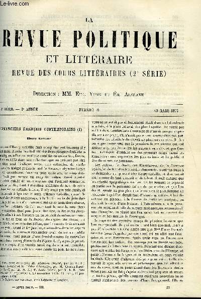 LA REVUE POLITIQUE ET LITTERAIRE 6e ANNEE - 2e SEMESTRE N37 - ROMANCIERS FRANCAIS CONTEMPORAINS - HENRY GREVILLE PAR E. R., LA LITTERATURE FRANCAISE DU MOYEN AGE PAR L. CLEDAT, LUCRECE BORGIA PAR G. DE NOUVION, L'EUROPE CENTRALE PAR VAN DEN BERG