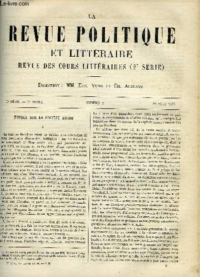 LA REVUE POLITIQUE ET LITTERAIRE 7e ANNEE - 2e SEMESTRE N8 - ETUDES SUR LA SOCIETE RUSSE PAR A.R., L'HUMOUR ET LES HUMORISTES III PAR P. STAPFER, LES SOCIETES ANIMALES PAR BEURIER