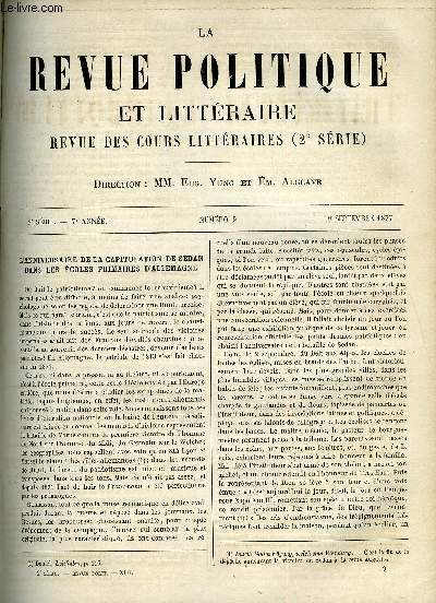 LA REVUE POLITIQUE ET LITTERAIRE 7e ANNEE - 1er SEMESTRE N9 - L'ANNIVERSAIRE DE LA CAPITULATION DE SEDAN DANS LES ECOLES PRIMAIRES D'ALLEMAGNE PAR V. HUMBERT, EDGAR QUINET ET DANIEL STERN PAR A. CARTAULT, LA POLITIQUE A OUTRANCE PAR R.., LA PENITENCE