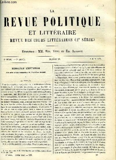 LA REVUE POLITIQUE ET LITTERAIRE 7e ANNEE - 2e SEMESTRE N49 - LA CHINE A L'EXPOSITION UNIVERSELLE PAR LEON ROUSSET, LA COLONISATION DU BRESIL PAR A. DEBIDOUR, LE MOUVEMENT LITTERAIRE A L'ETRANGER PAR ARVEDE BARINE