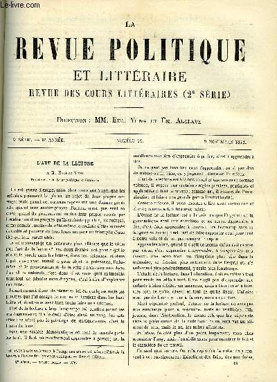 LA REVUE POLITIQUE ET LITTERAIRE 8e ANNEE - 1er SEMESTRE N19 - LES PREMIERS ORIGINES DE LA CIVILISATION PAR F. BRUNETIERE, CREATION D'UNE MER INTERIEURE EN ALGERIE PAR HEBET