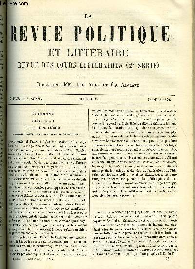 LA REVUE POLITIQUE ET LITTERAIRE 8e ANNEE - 2e SEMESTRE N35 - LA COMEDIE POLITIQUE SOUS LA REVOLUTION PAR C. LENIENT, L'EVOLUTION RELIGIEUSE DANS L'HUMANITE PAR ALFRED RAMBAUD, BIOGRAPHIE D'UN OUVRIER PAR P. LAFFITTE