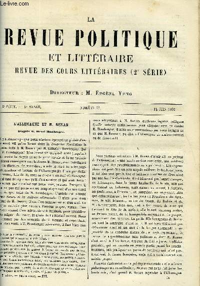 LA REVUE POLITIQUE ET LITTERAIRE 8e ANNEE - 2e SEMESTRE N50 - L'ALLEMAGNE ET M. RENAN PAR ARVEDE BARINE, MONALDO LEOPARDI PAR A. AULARD, ORIGINE DU LANGAGE PAR N. JOLY, LES ZOULOUS PAR LEO QUESNEL, UNE FEMME PHILOSOPHE - SOPHIE GERMAIN PAR PAUL LAFFITTE