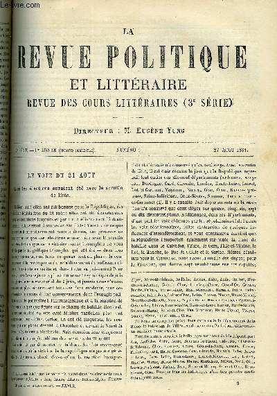 LA REVUE POLITIQUE ET LITTERAIRE 1er ANNEE - 2e SEMESTRE N9 - LES ELECTIONS DE 1881 PAR JOSEPH REINACH, L'INTERIEUR DE L'ILE DE CUBA PAR QUATRELLES, PAUL ALBERT PAR ALBERT LAURENT, TUNIS PAR J. DE CROZALS