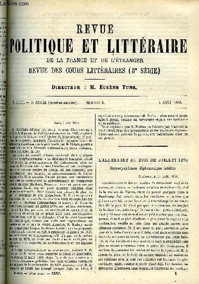 LA REVUE POLITIQUE ET LITTERAIRE 3e ANNEE - 2e SEMESTRE N5 - L'ALLEMAGNE AU MOIS DE JUILLET 1870 PAR G. ROTHAN, LUDOVIC HALEVY PAR JULES CLARETIE, L'ALTICA RUBRA PAR AUG. BLONDEL, LA TUNISIE EN 1883 PAR LEON JOURNAULT, ROBERT BROWNING PAR LEO QUESNEL