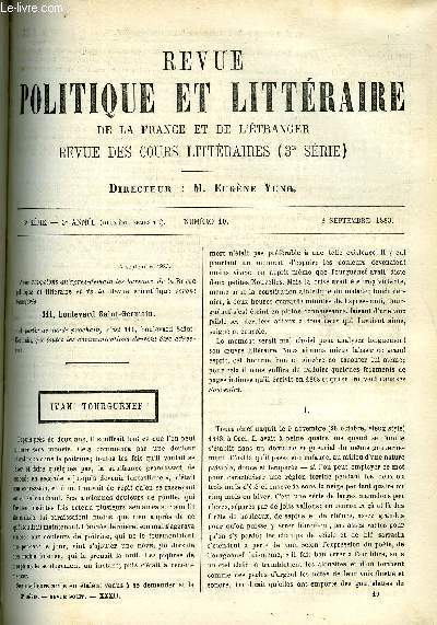 LA REVUE POLITIQUE ET LITTERAIRE 3e ANNEE - 2e SEMESTRE N10 - IVAN TOURGUENEF PAR E. DURAND-GREVILLE, LA CAILLE PAR IVAN TOURGUENEF, LE MUTILE CHAPITRE III PAR PARIA KORIGAN (EMILE LEVY), LA FEMME DE LAFAYETTE PAR M. DE LESCURE, LE COMTE DE CHAMBORD