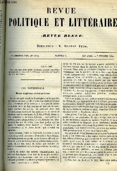 LA REVUE POLITIQUE ET LITTERAIRE 5e ANNEE - 1er SEMESTRE N6 - MOEURS ANGLAISES CONTEMPORAINES PAR F. COMBE, LES MERS POLAIRES PAR LEO QUESNEL, ARMAND SILVESTRE PAR JULES LEMAITRE, LE CAMBODGE PAR EUGENE TENOT