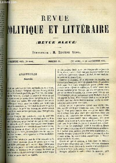 LA REVUE POLITIQUE ET LITTERAIRE 5e ANNEE - 2e SEMESTRE N13 - HERSWEGILDE PAR GASTON BERGERET, L'INDE ANGLAISE PAR H. GAIDOZ, MAXIMES ET PENSEES PAR JULES LEMAITRE, COLONS ET TOURISTES PAR BERARD-VARAGNAC