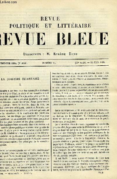 LA REVUE POLITIQUE ET LITTERAIRE 6e ANNEE - 1er SEMESTRE N24 - LA QUESTION IRLANDAISE PAR C. COIGNET, LA PEINTURE EN 1886 PAR CHARLES BIGOT, LES ENFANTS DE GUILLAUME PAR CHARLES EPHEYRE