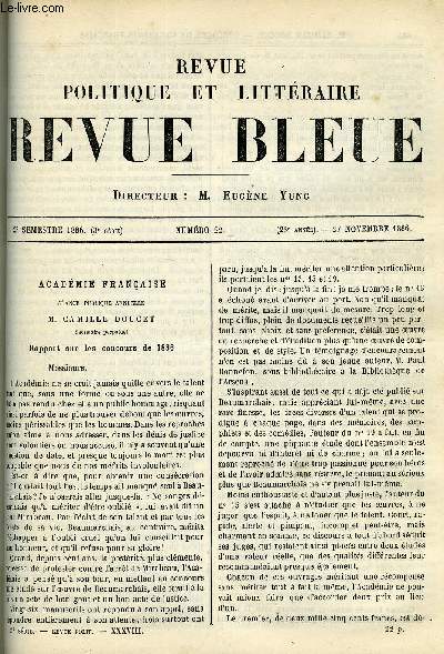 LA REVUE POLITIQUE ET LITTERAIRE 6e ANNEE - 2e SEMESTRE N22 - CONCOURS DE L'ACADEMIE FRANCAISE PAR CAMILLE DOUCET, LES ENSEVELIS CHAPITRE XII PAR GEORGES DE PEYREBRUNE, LOUIS XIII ET RICHELIEU PAR J. BARBEY D'AUREVILLY,AVENIR DE LA RELIGION PAR H SPENCER