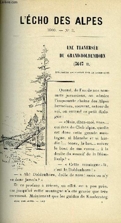 L'ECHO DES ALPES - PUBLICATION DES SECTIONS ROMANDES DU CLUB ALPIN SUISSE N3 - UNE TRAVERSEE DU GRAND-DOLDENHORN PAR JULIEN GALLET, ALPINISME ET ALPINISTES PAR E.-A. DES GOUTTES, LA SUISSE A PARIS PAR GEORGES HANTZ