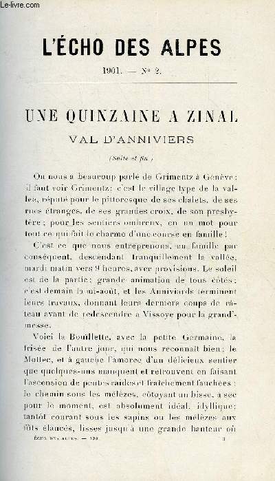 L'ECHO DES ALPES - PUBLICATION DES SECTIONS ROMANDES DU CLUB ALPIN SUISSE N2 - UNE QUINZAINE A ZINAL - VAL D'ANNIVERS (SUITE ET FIN) PAR GEORGES HANTZ, UNE TRAVERSEE DE L'OBER-GABELHORN PAR MAURICE ROCH