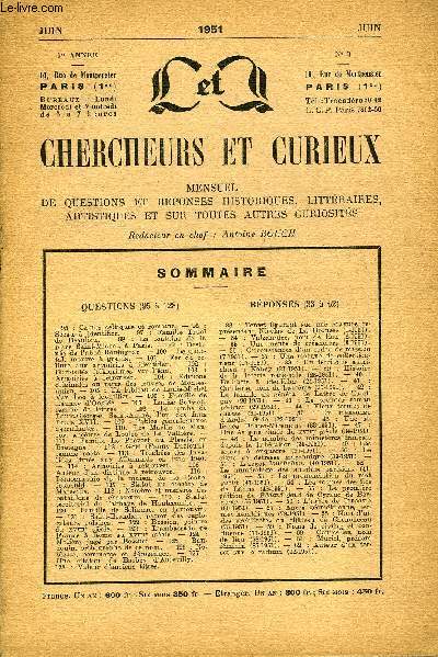 L'INTERMEDIAIRE DES CHERCHEURS ET CURIEUX N 3 - QUESTIONS (95  128)95 : Camps celtiques et romains. - 96 : Sceau  identifier. - 97 : Famille Truol de Beaulieu. - 98 : La fontaine de la place Saint-Michel,  Paris. -