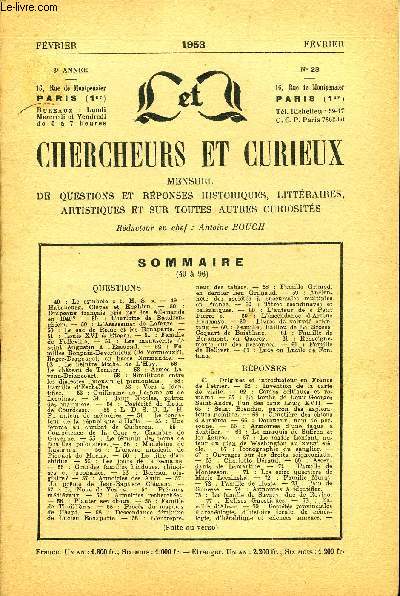 L'INTERMEDIAIRE DES CHERCHEURS ET CURIEUX N 23 - QUESTIONS49 : Le symbole  I. H. S. . - 49 : Habsbourg, Clves et Enghien. -* 50:Drapeaux franais pris par les Allemands en 1940? - 50: Charlotte de Baudren-ghiem.