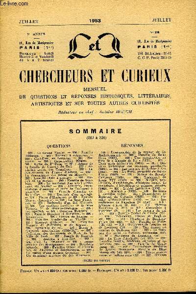 L'INTERMEDIAIRE DES CHERCHEURS ET CURIEUX N 28 - QUESTIONS 289 : Le Grand Vicaire. - 290 : Famille Dutemps. - 290 : Portrait  retrouver. -290: Chauffour, en Lorraine. - 291 : Nemours. - 291 :ConspirationMagon.-291: Radix de Ste-Foix.