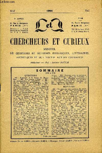 L'INTERMEDIAIRE DES CHERCHEURS ET CURIEUX N 38 - QUESTIONS 209 : Rampolla et le drame de Meyer-ling. - 210 : Les comtes d'Hust. - 210 : Le commissaire de Bernadette. - 210 : Centre d'entr'aide gnalogique. - 210 : Qui est Rachid Ier?