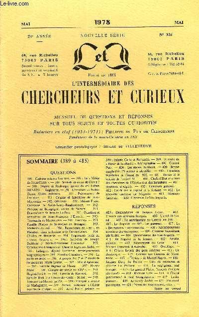 L'INTERMEDIAIRE DES CHERCHEURS ET CURIEUX N 326 - QUESTIONS 389 : Cadrans solaires barnais. - 389 : La  Milice de Jsus-Christ . - 389 : Sont-ils les aeux de Cio vis ?-390 : Origine de Redburge. pouse du roi Egbert (802-839)- Angleterre.