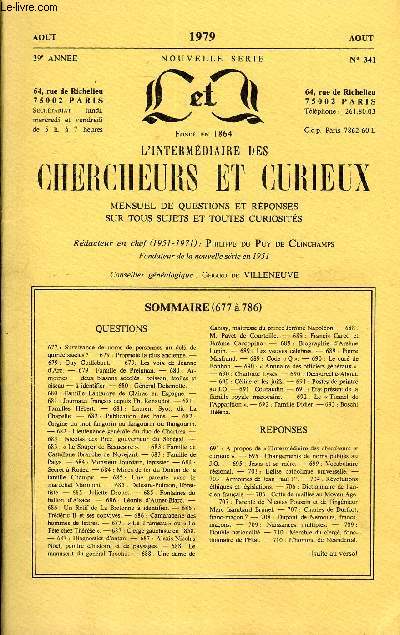 L'INTERMEDIAIRE DES CHERCHEURS ET CURIEUX N 341 - QUESTIONS 677 : Survivance de noms de personnes au del de quinze sicles ? - 679 : Proprit la plus ancienne. -679: Guy Guillebaut. - 679: Les voix de Jeanne d'Arc. - 679 : Famille de Preignan.