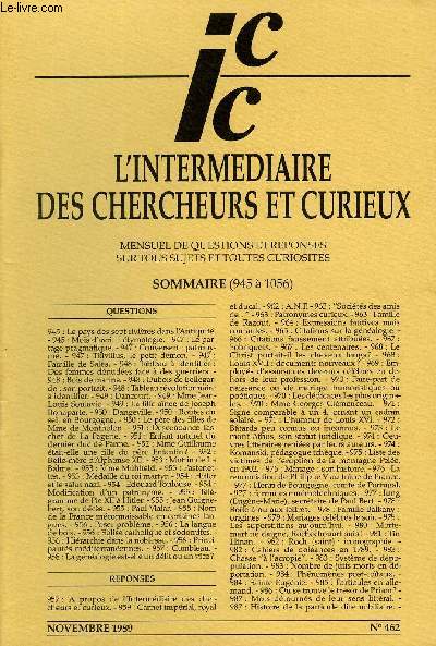 L'INTERMEDIAIRE DES CHERCHEURS ET CURIEUX N 462 - QUESTIONS 945 : Le pays des sept rivires dans l'Antiquit.-945 : Mois d'avril : tymologie. - 947 : Le partage pragmatique. - 947 : Conversert : patronyme. - 947 : Titivillus, le petit dmon.