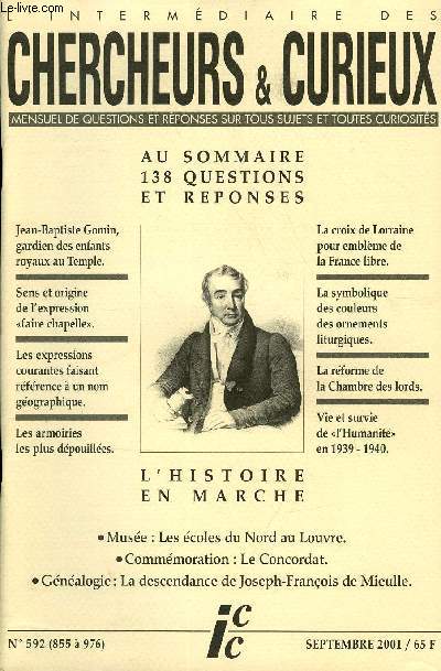 L'INTERMEDIAIRE DES CHERCHEURS ET CURIEUX N 592 - Le cheval de Troie et Pgase..Culte de saint Martin..Le chteau de Langeais..Chateauvillain  Bourg.de.Sirod (Jura)..Ordre du Saint.Esprit..Eglises ddies aux Saints