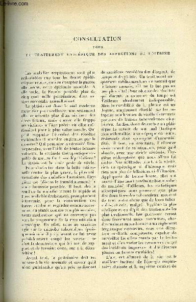 LE MONDE MODERNE TOME 6 - Consultation pour le traitement hyginique des affections de poitrine par Dr E. Monin