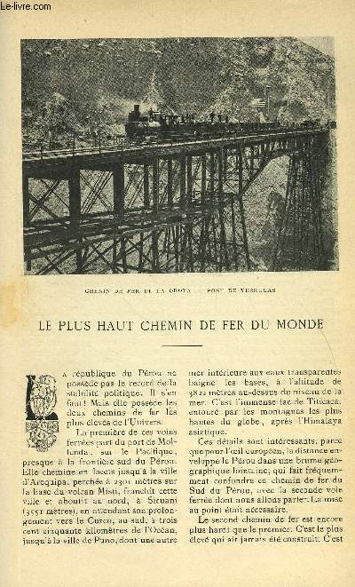 LE MONDE MODERNE TOME 19 - LE PLUS HAUT CHEMIN DE FER DU MONDE