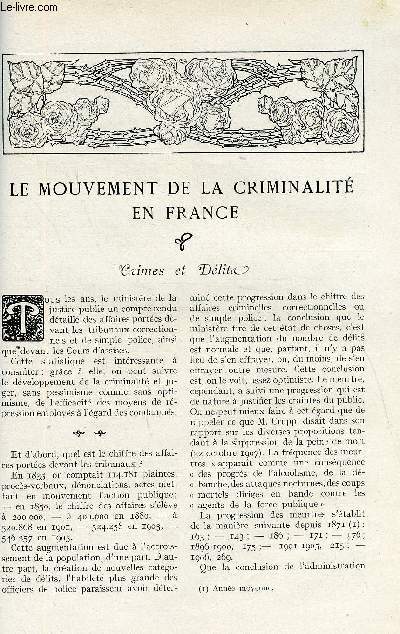 LE MONDE MODERNE TOME 27 - LE MOUVEMENT DE LA CRIMINALITE EN FRANCE + LE MAUVAIS OEIL