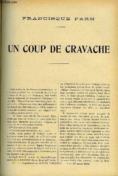 LE MONDE MODERNE - SUPPLEMENT CONSACRE AU ROMAN CONTEMPORAIN N4 - UN COUP DE CRAVACHE