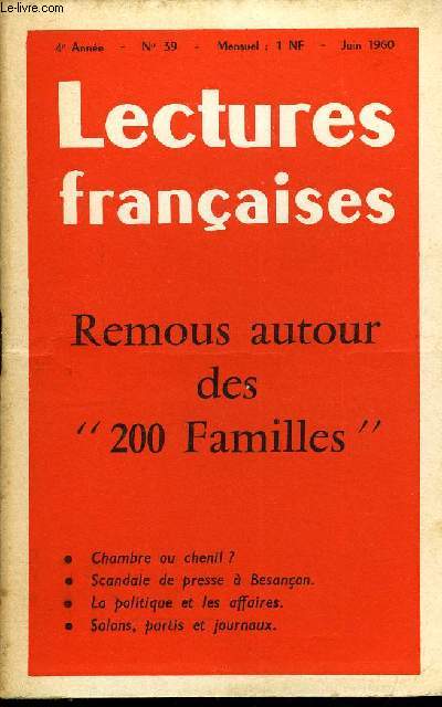 LECTURES FRANCAISES N 39 - REMOUS AUTOUR DES 