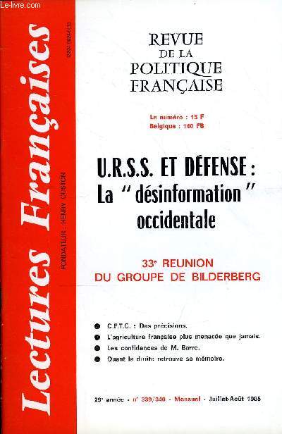 LECTURES FRANCAISES N 339 - U.R.S.S. ET DEFENSE : LA 