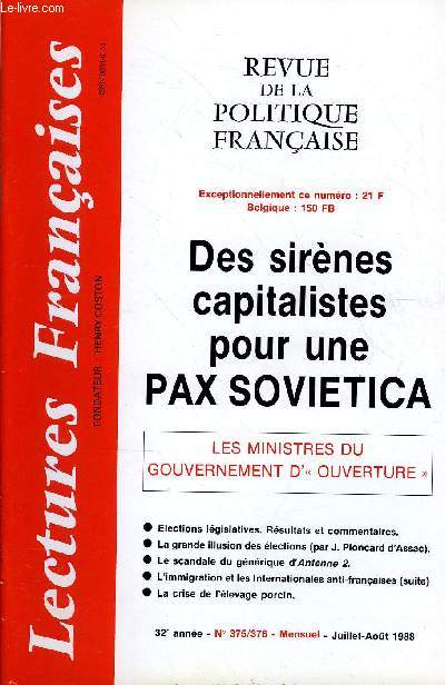 LECTURES FRANCAISES N 375-376 - DES SIRENES CAPITALISTES POUR UNE PAX SOVIETICA, LES MINISTRES DU GOUVERNEMENT D'
