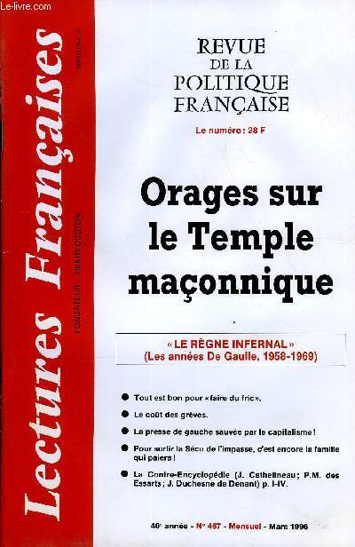 LECTURES FRANCAISES N 467 - ORAGES SUR LE TEMPLE MACONNIQUE, 
