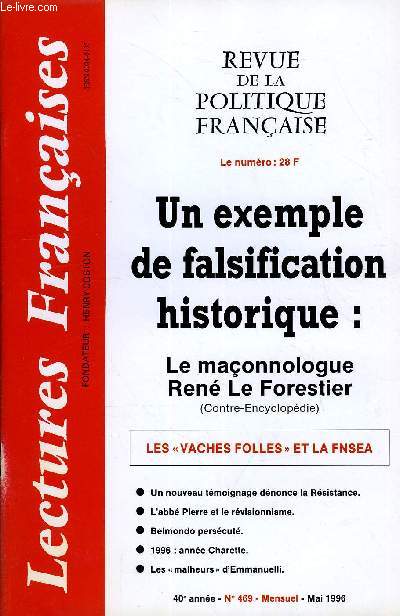 LECTURES FRANCAISES N 469 - UN EXEMPLE DE FALSIFICATION HISTORIQUE : LE MACONNOLOGUE RENE LE FORESTIER, LES 
