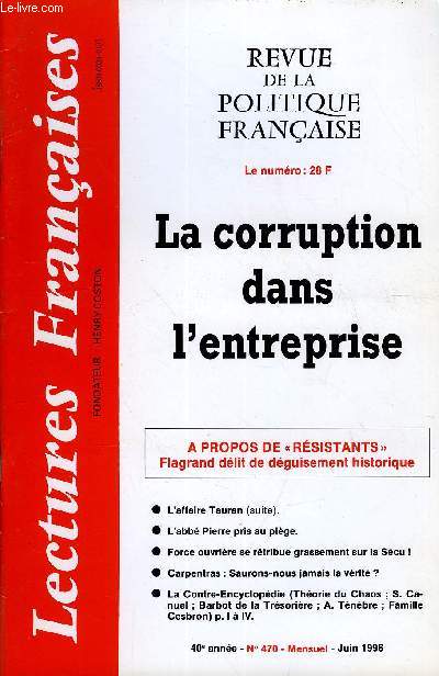 LECTURES FRANCAISES N 470 - LA CORRUPTION DANS L'ENTREPRISE, A PROPOS DE 