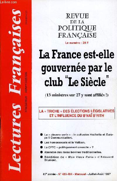 LECTURES FRANCAISES N 483-484 - LA FRANCE EST-ELLE GOUVERNEE PAR LE CLUB 