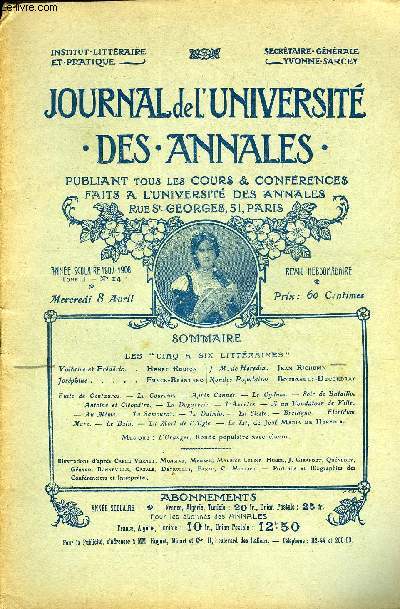 JOURNAL DE L'UNIVERSITE DES ANNALES ANNEE SCOLAIRE 1907-1908 N14 - Voltaire et 
