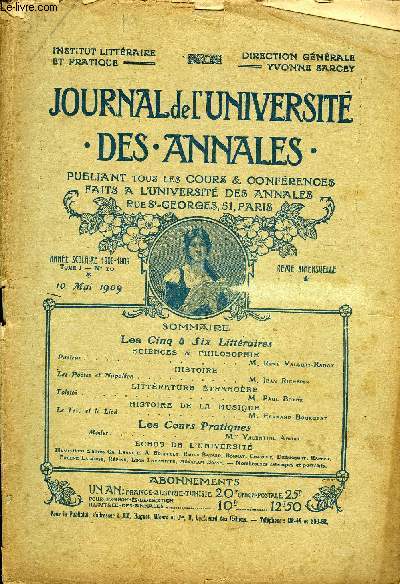 JOURNAL DE L'UNIVERSITE DES ANNALES ANNEE SCOLAIRE 1908-1908 N°10 - SCIENCES&PHILOSOPHIEPasteurM.RewÉVallbry-RadotHISTOIRELes Poète*etNapoléon M.J eanRi crépi nLITTÉRATUREÉTRANGÈRETolstot.M.PaulBoyer