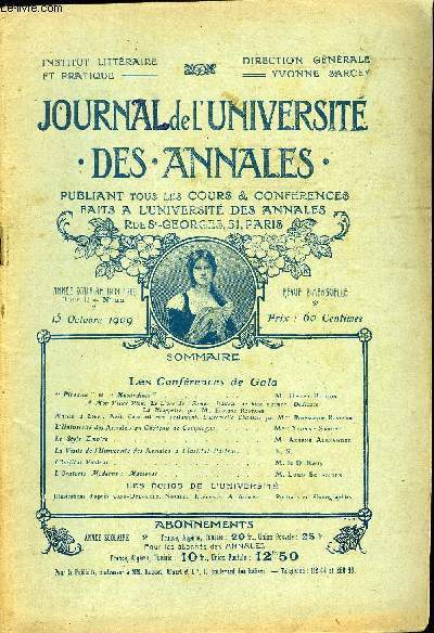 JOURNAL DE L'UNIVERSITE DES ANNALES ANNEE SCOLAIRE 1908-1909 N°22 - Les Confèrences de Gala