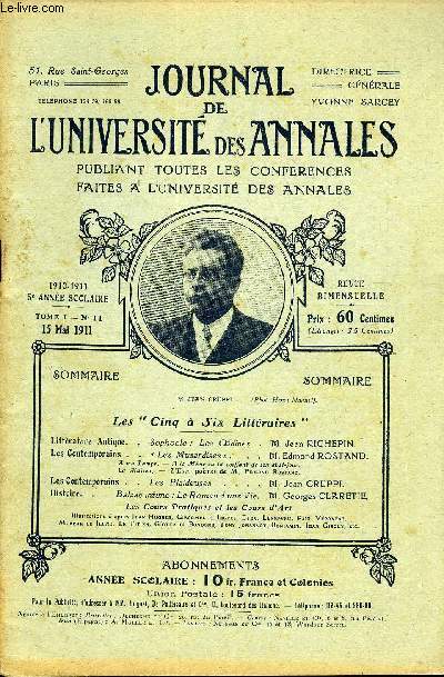 JOURNAL DE L'UNIVERSITE DES ANNALES 5e ANNEE SCOLAIRE N11 - Littrature Antique..Sophocle : Les Odipes.