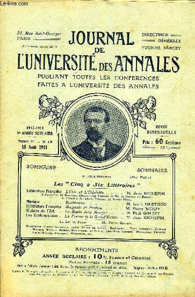 JOURNAL DE L'UNIVERSITE DES ANNALES 5e ANNEE SCOLAIRE N17 - Littrature franaise L'Ode et L'Odelette . . . . 
